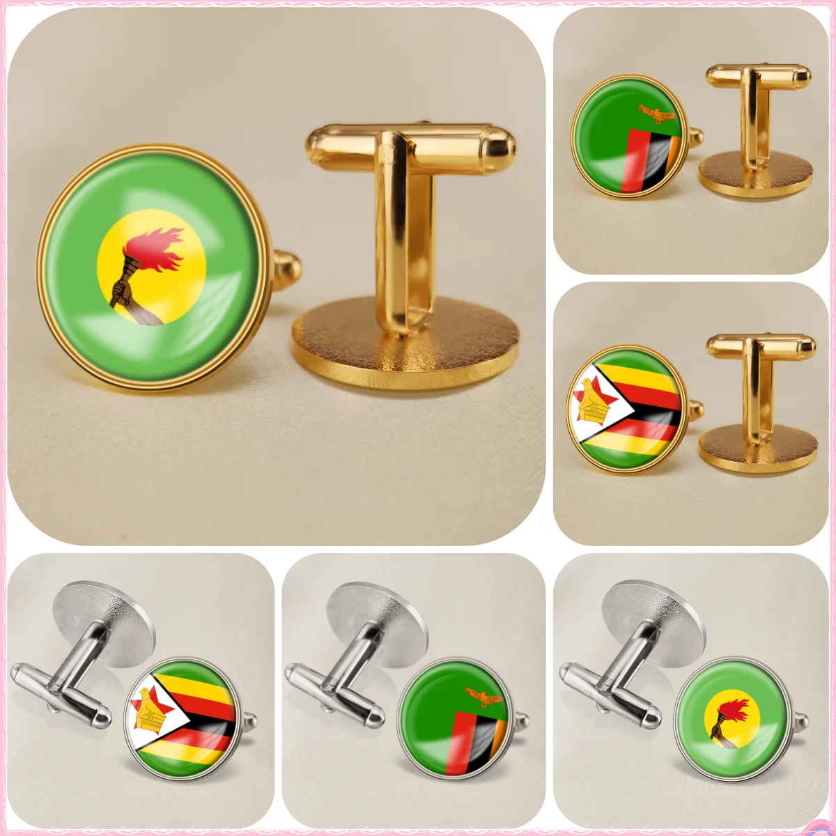 Zaire Zambia Zimbabwe National Emblem Flag Cufflinks