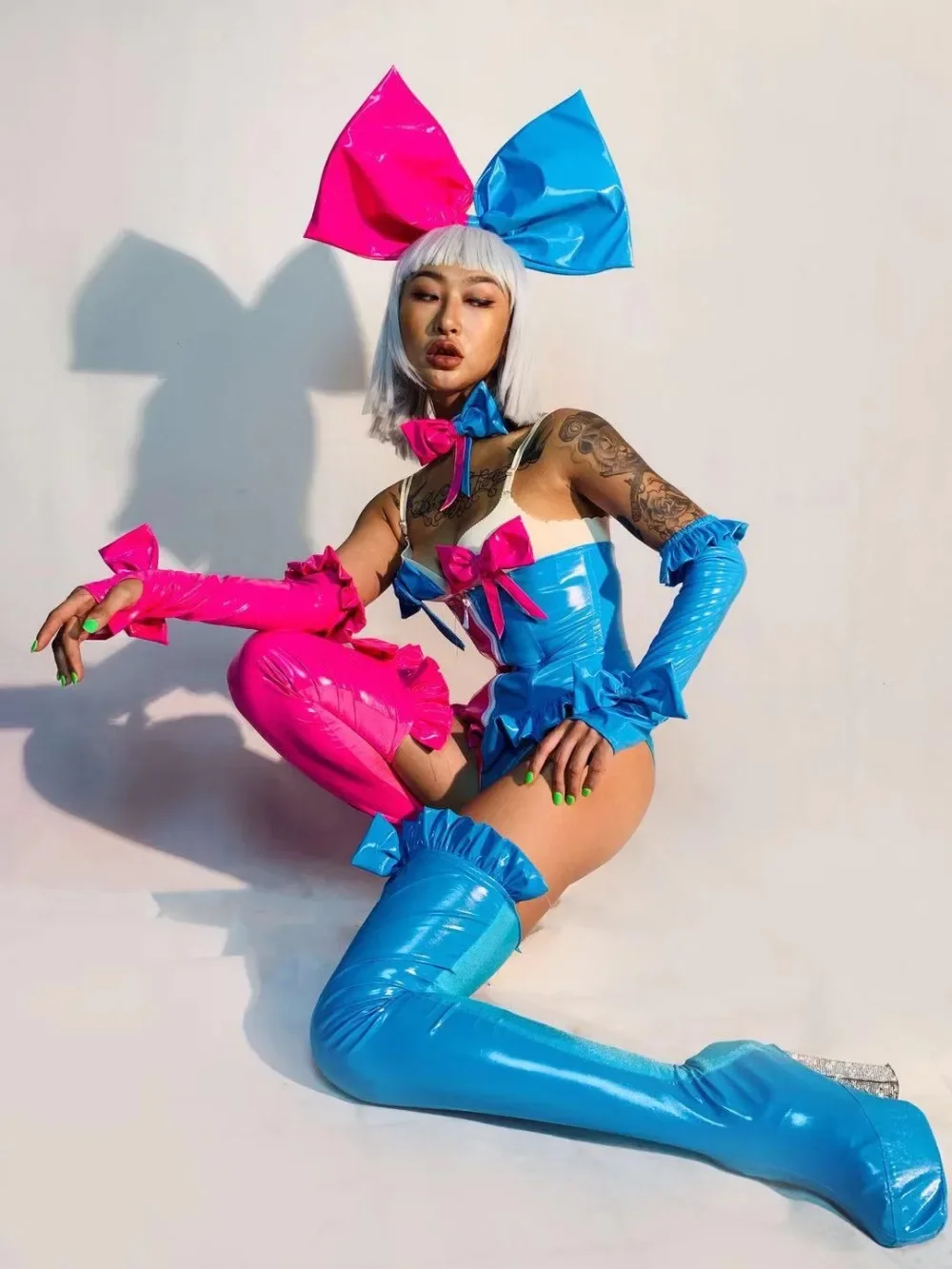 Nuovo spettacolo di squadra di danza moderna Stage Wear Candy Blue Pink Splice Sweety Girl Club Outfit Bar Club Party Lady Costume cosplay sexy