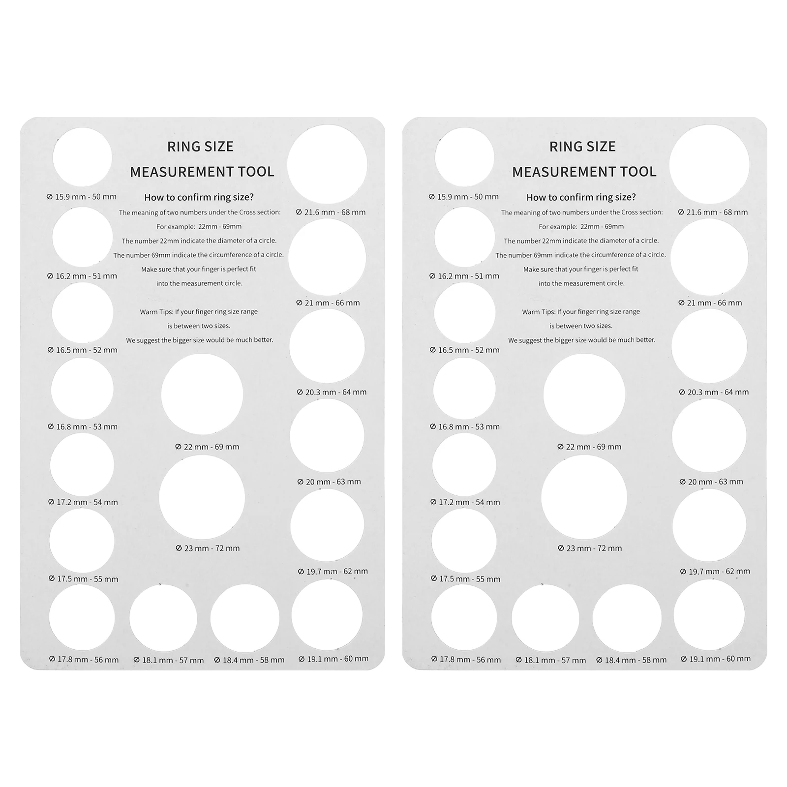 

2 pcs Size Sizers Measurer For Women Ring Gauges Finger Finger Ring Sizing Tool Accurate Jewelry Chart