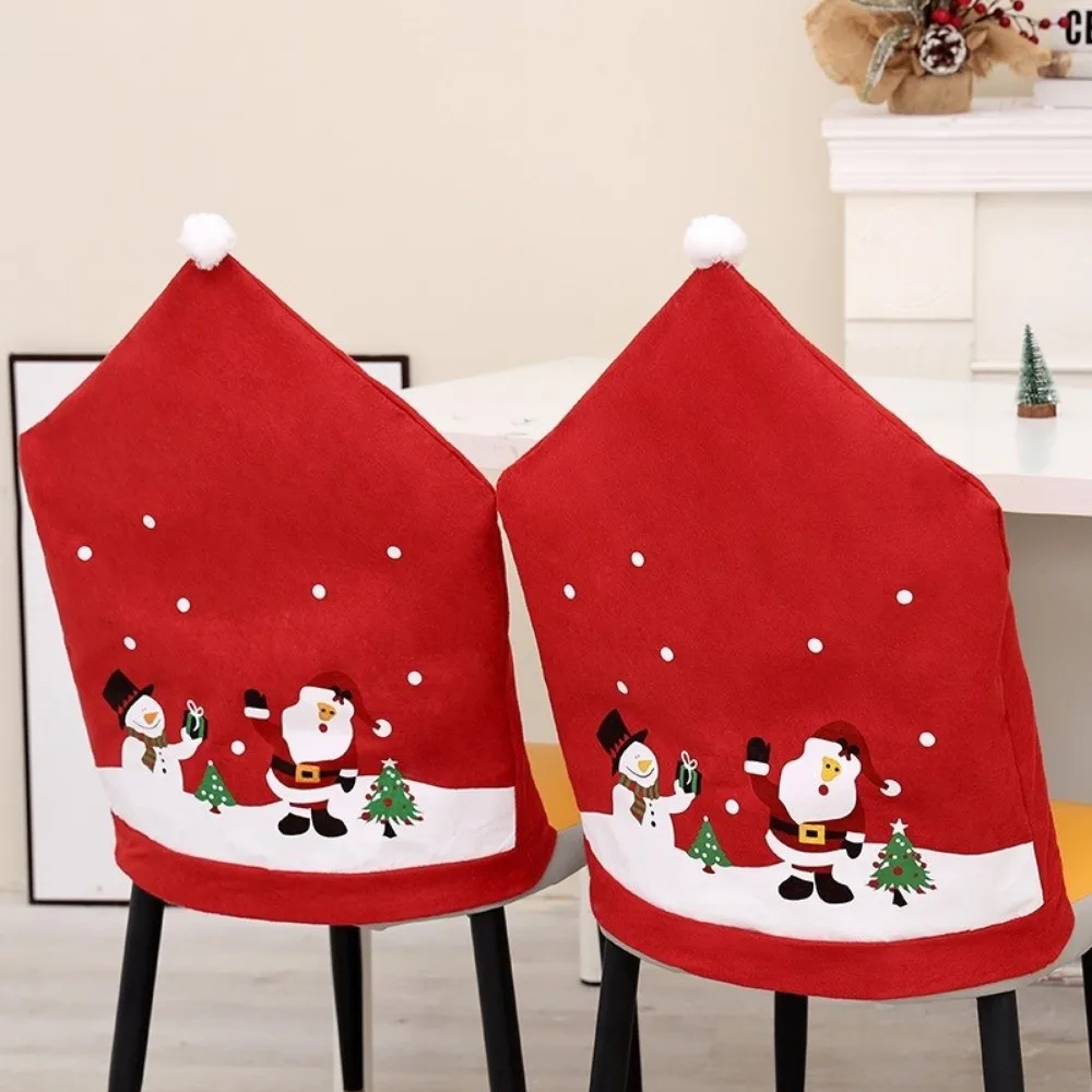 Santa Claus Christmas Chair Cover Stripe Grid Snowman Dining Chair Cover New Year Christmas Decorations Holiday Decoration