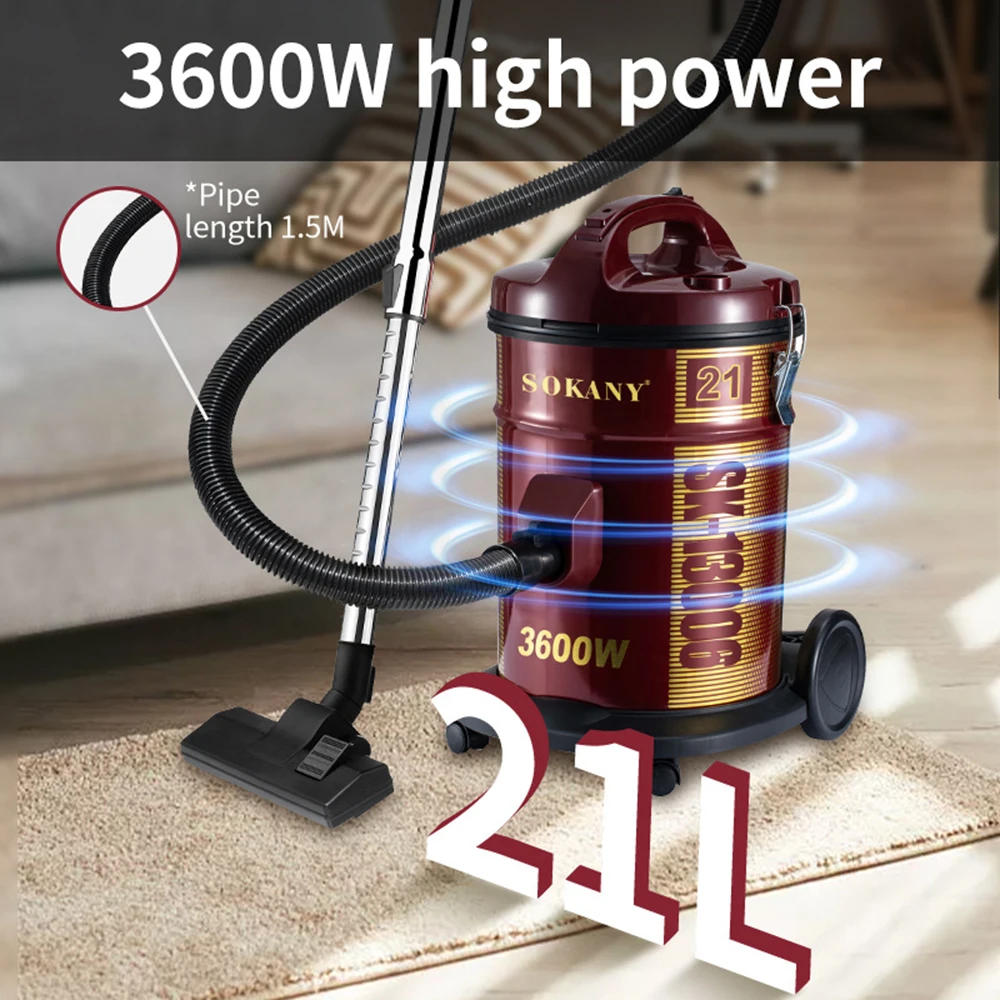 1600W Electric Dry Vacuum Cleaner, Large Capacity Strong Suction Household Multifunctional Cleaning Machine Home Appliance