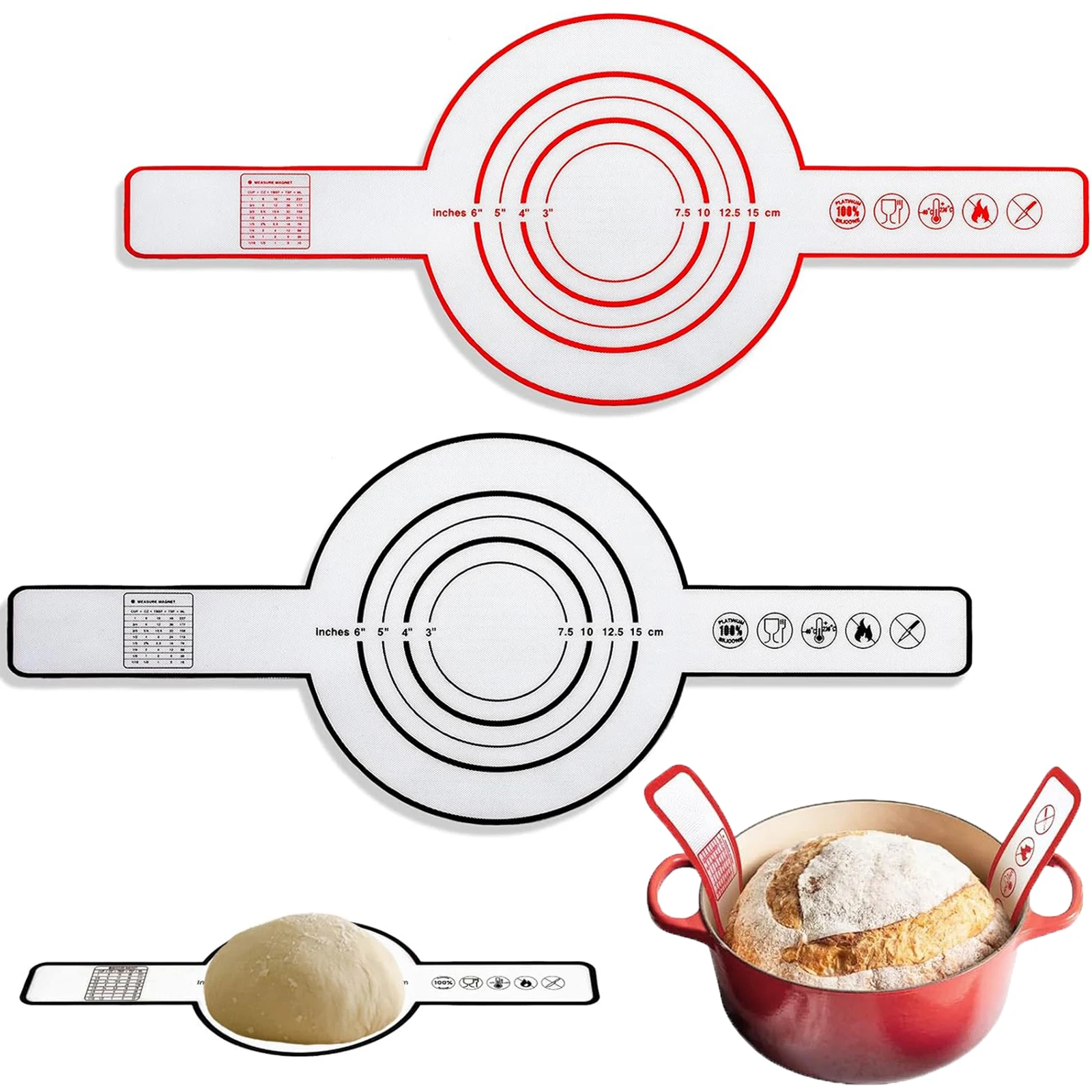 Eslinga de silicona para pan para horno holandés, estera para hornear reutilizable con asas largas, revestimientos de láminas antiadherentes para masa de repostería transferible