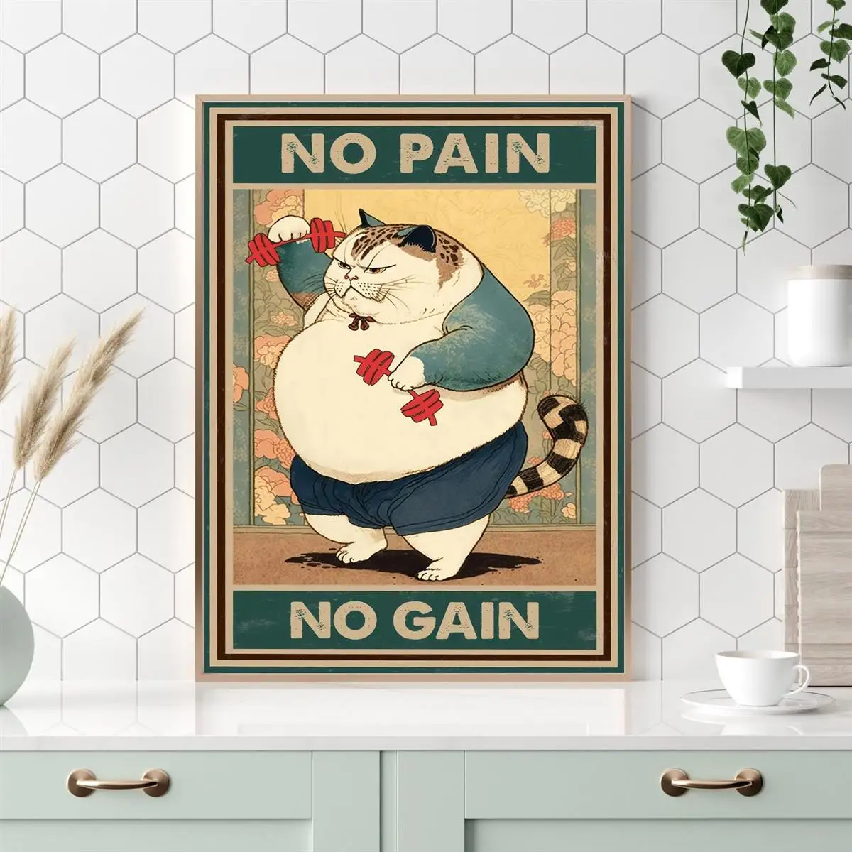 1pc Canvas Painting Wall Art Poster Workout Gym Funny Fat Cat Bodybuilding Poster Vintage Living Room Home Decor No Frame