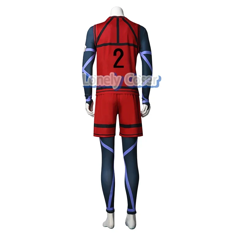 Anime Blue Lock Jyubei Aryu Red Uniform Cosplay Costume, Perruque, #2 Jumpsuit, GlaShorts Team Football Club, Sportedly Jersey, Men, XC