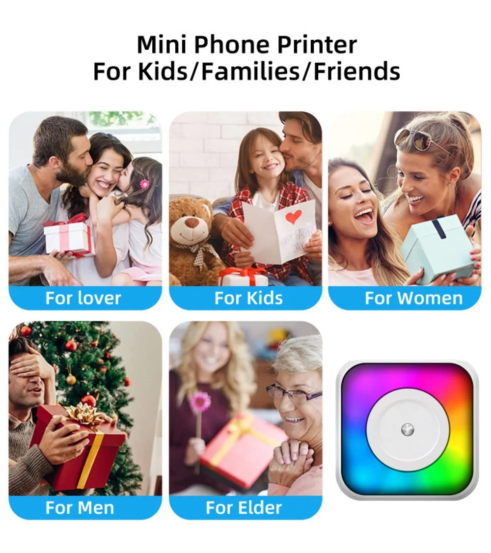 Impresora térmica RGB portátil MINI inalámbrica BT 203dpi etiqueta fotográfica Memo impresión de preguntas incorrectas con Cable USB Imprimante