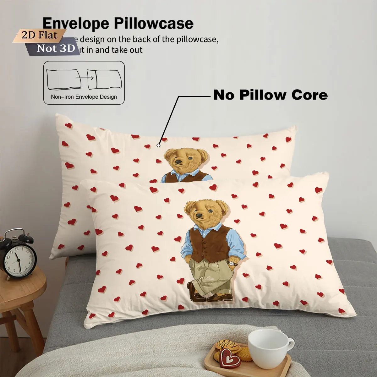 3pcs Cute Doll Bear Printed Core Free Down Duvet Cover Set, Multi Size Bedding Decoration Bedrooms Dormitories Machine Washable