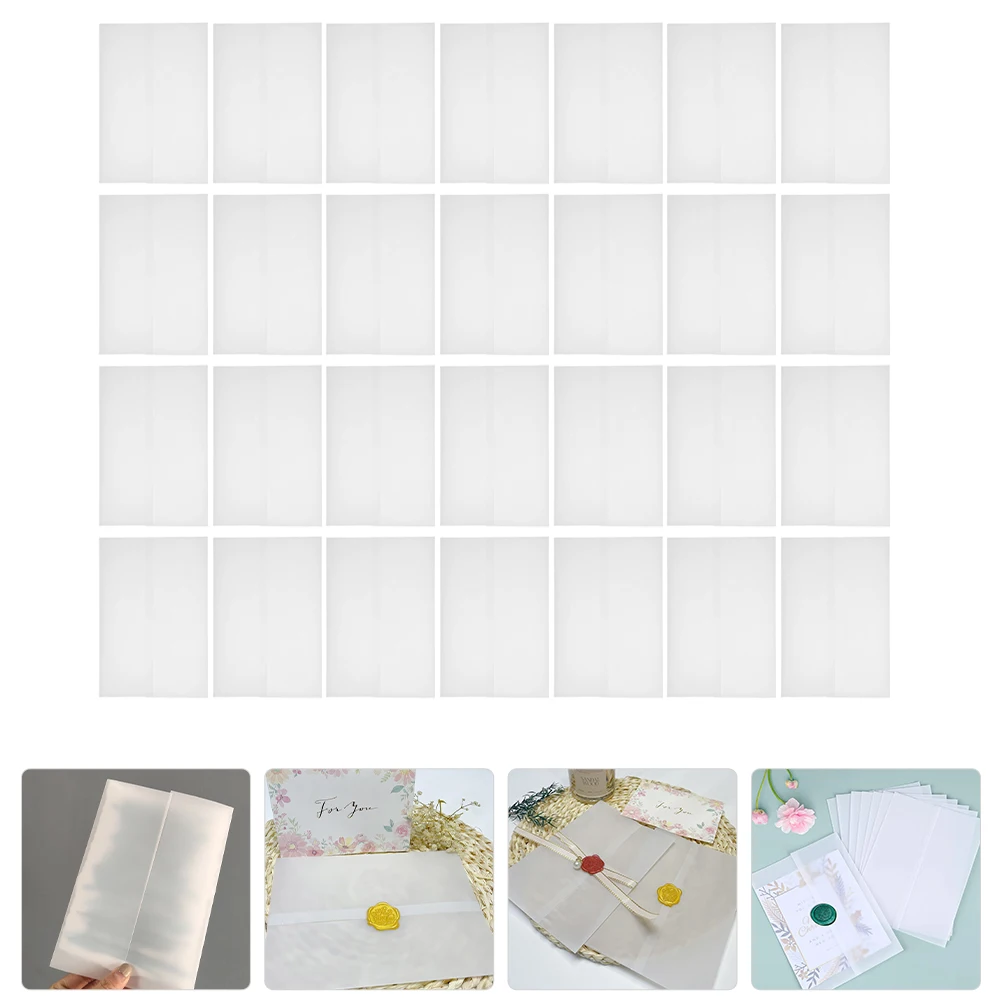 

50Pcs Invitation Card Parchment Jackets Cards Envelopes Blank Translucent Envelope Cards Storage for Wedding Invitation Packing