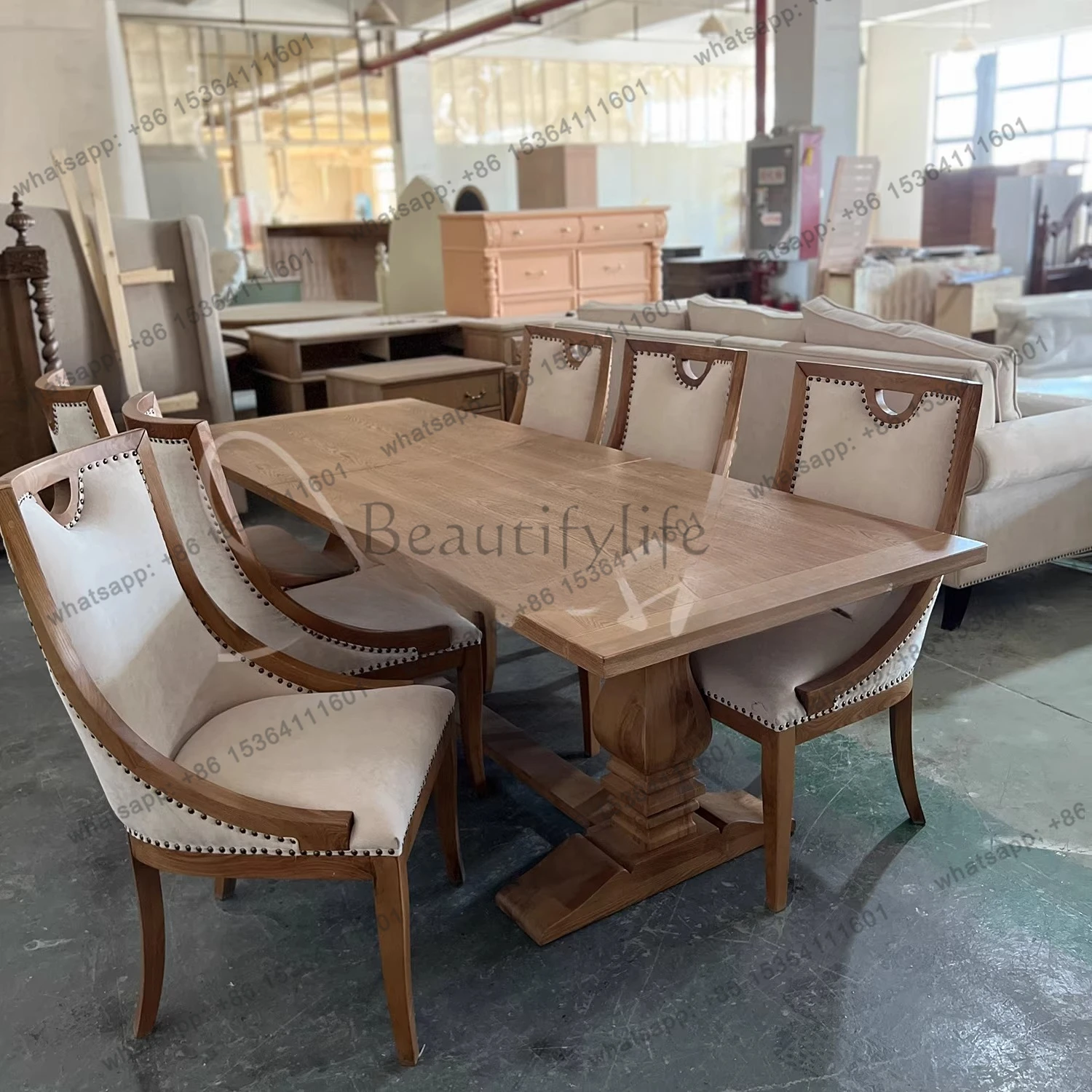 

French vintage solid wood dining table designer telescopic American country dining table