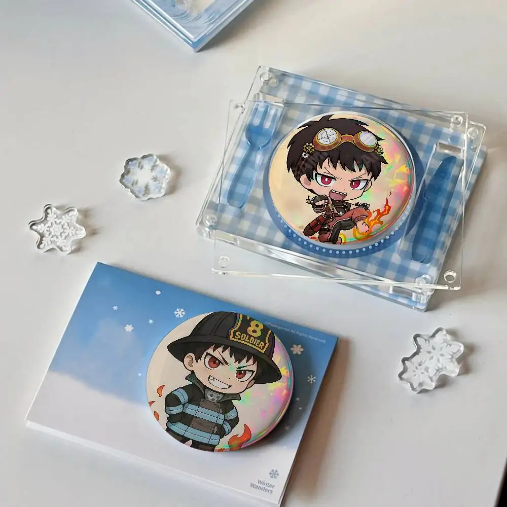 Cartoon Shinra Kusakabe For Badge Fashion Laser Holographic Effect Badge Custom Design Metal Lapel Pin Brooch For Backpack Decor