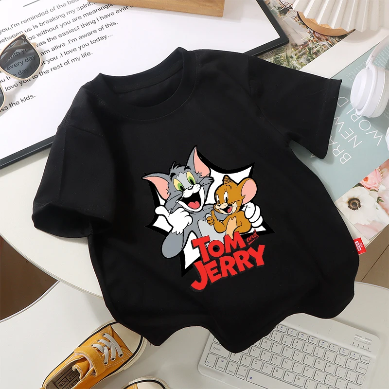 

Tom and Jerry T-shirt Cute Cartoon Outfit Fashion Tops Short Sleeve Casual Wear Summer Boys Girls Clothes Birthday Gifts Shirts