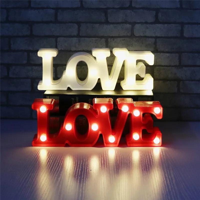 Romantic Valentine\'s Proposal 3D LOVE LED Letter Sign Night Light Heart Marquee Table Lamp Lanterns Lamp for Christmas Wedding