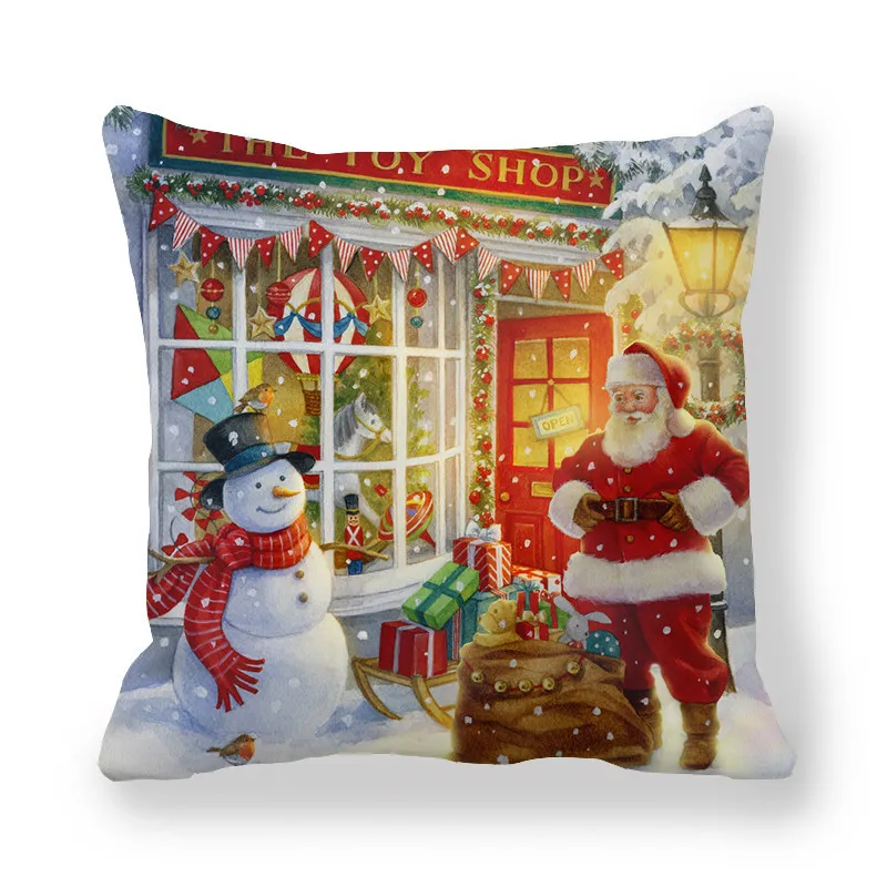 Christmas decoration Santa Claus snowman printed cushion cover for home living room sofa pillowcase 45x45cm