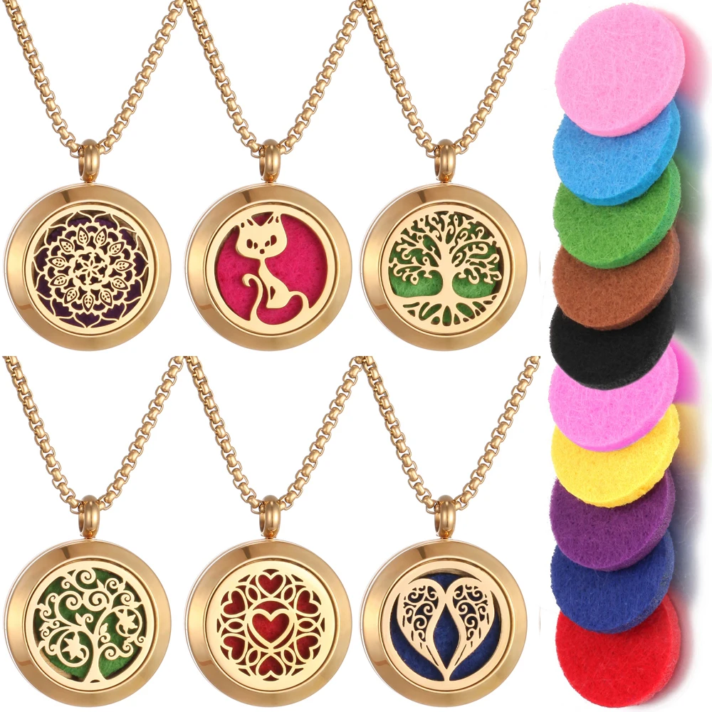 NONE Collier d'aromathérapie doré, pendentif diffuseur en acier inoxydable, parfum, arôme, diffuseur d'huile essentielle, médaillon, nouveauté 2026