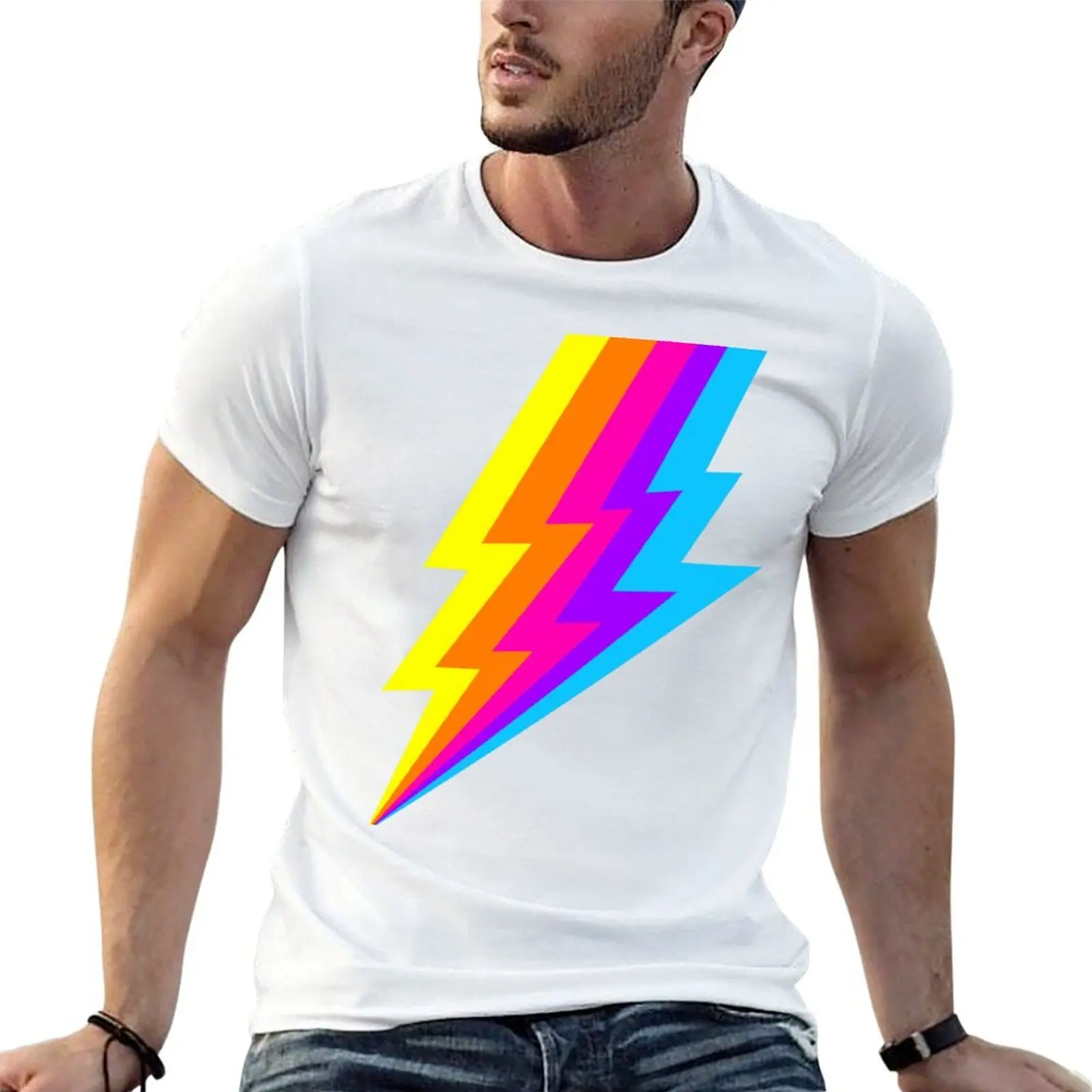 

Neon Rainbow lightning bolt T-Shirt t shirts for man slim fit t shirt man plain t shirt custom print T-shirt