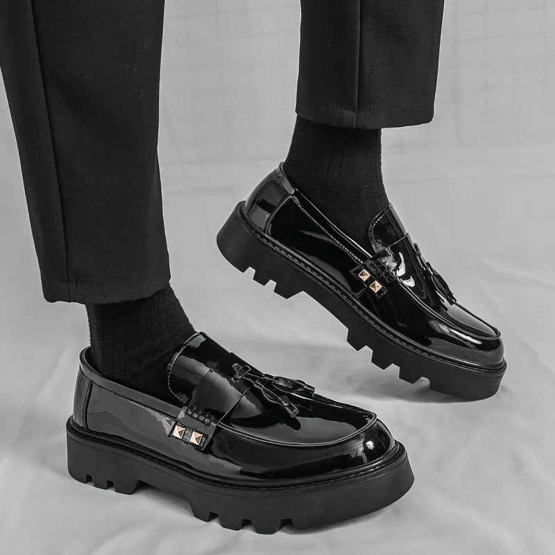 الكورية نمط العصرية سميكة سوليد رجل أحذية من الجلد عادية العلامة التجارية منخفضة أعلى حفلة تنوعا رجالي أحذية من الجلد في الهواء الطلق شرابة المتسكعون #2