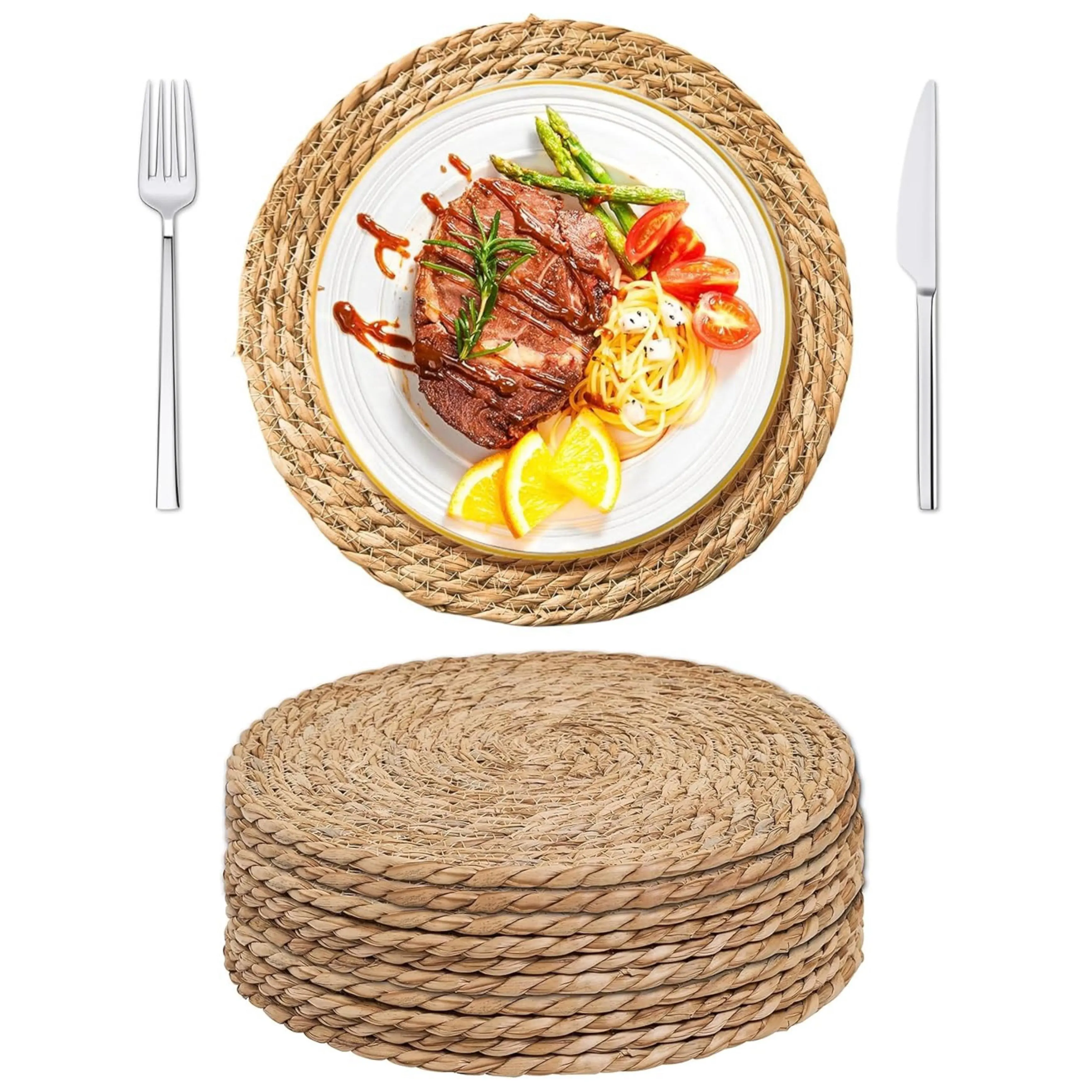 Hand Woven Tableware, 13 Inch Grass Mat, Dining Mat, Insulation Mat, Pot Mat Cup Mat Suitable for Restaurant and Home Decoration