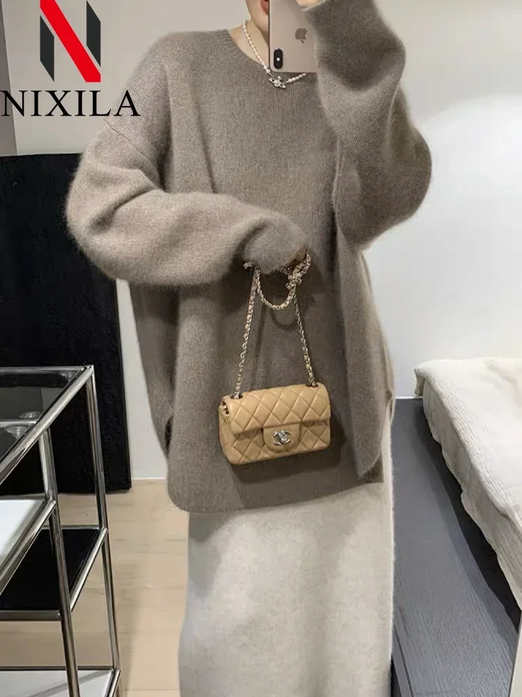

New Autumn Winter Women's Knit Sweater Christmas O-Neck Oversized Pullover Casual Loose Soft Long Sleeve Tops for Women Clothing