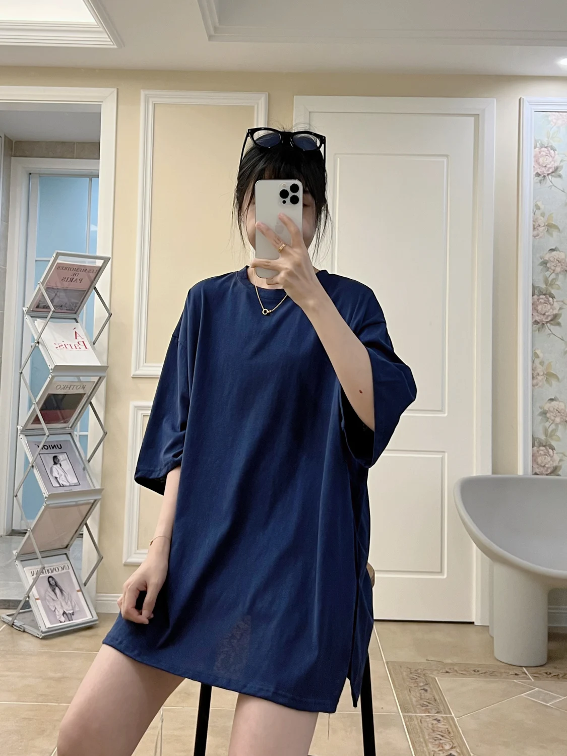 

Soft Snowflake Cotton Color Oversize Casual round Ne ort Sve T-irt Women's Mid-Length Loose Fit Summer Top