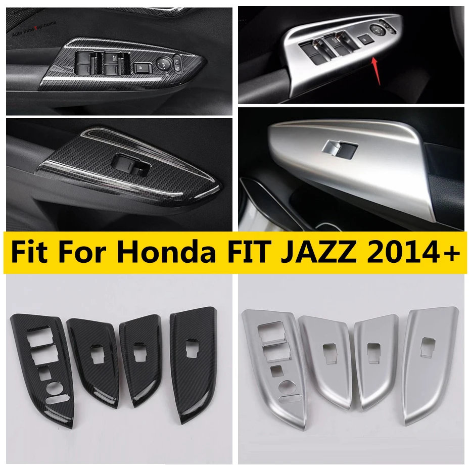 4 Pcs Inner Door Armrest Window Lift Button Panel Cover Trim For Honda FIT JAZZ 2014 - 2019 Carbon Fiber Interior Accessories