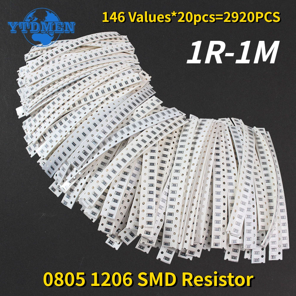 2920pcs 146 Values SMD Resistor 0805 1206 1R~1M Ohm 5% Resistors Sample Assortment Kit