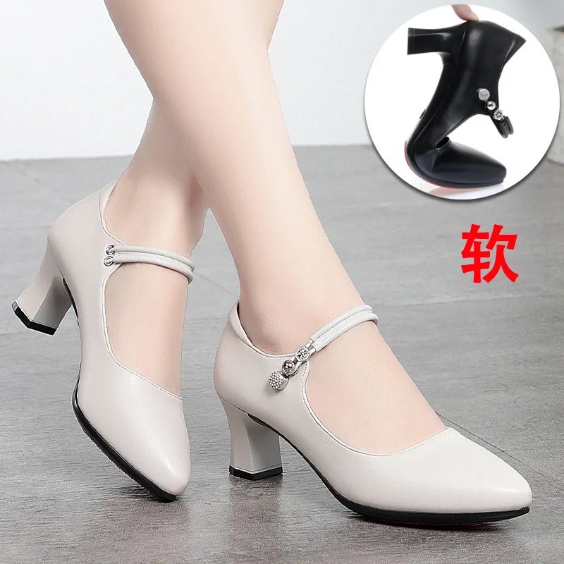 

CINESSD Fashion Pumps New High Quality Genuine Leather Vintage Mary Jane Shoes Square Toe High Heels Flat Shoes Lightweight Shoe