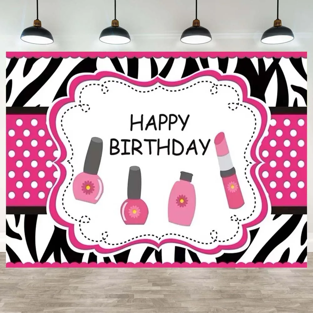 

Pink Beauty Makeup Spa Party Photographic Background Women Girls Birthday Decorations Backdrop Photo Booth Studio Banner