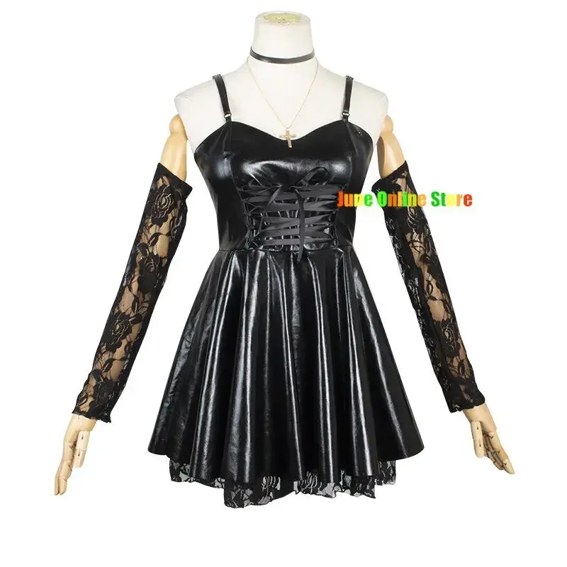 2025 New Death Note Cosplay Costume Misa Amane Imitation Leather Sexy Dress +Neck jewelry+stockings+necklace Uniform Outfit H AA