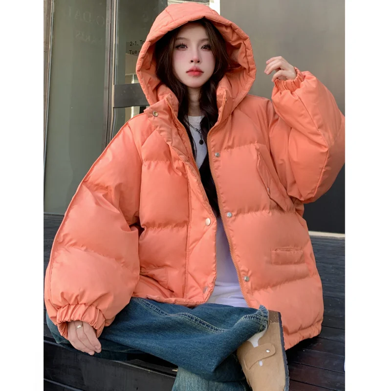 Red Down Jacket Women Coat Hooded Fashion American Streetwear Y2K Style Duck Down Feather Female Winter Purple Short Outwear