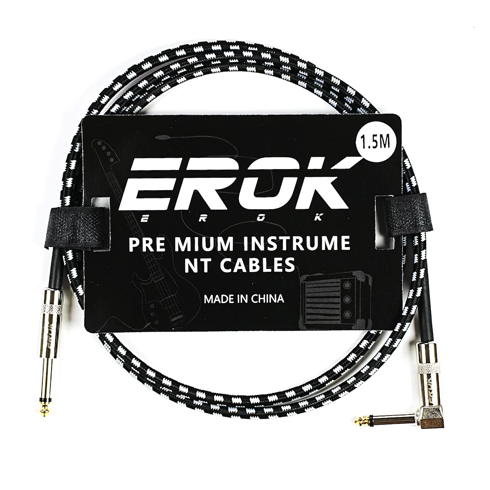 EROK 1.5M Guitar Audio Music Cable Noise Reduction Line 6.35 Male to Male Color Braided Line Connect Pedal Cables Guitar Parts