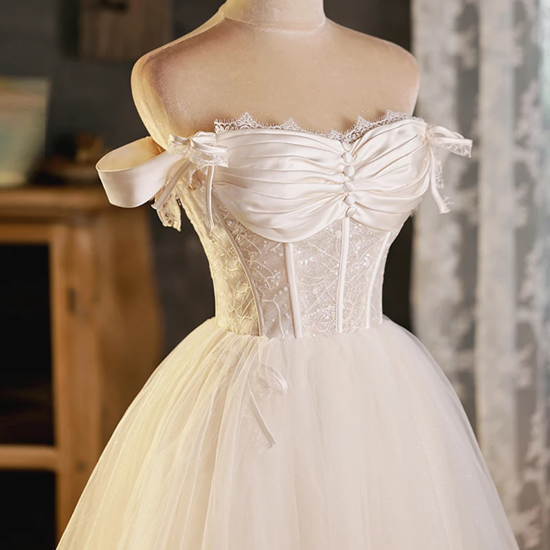 Anxin sh princesa cetim branco e renda barco pescoço babados grande arco zíper festa curto vestido de noite personalizado pequeno vestido branco