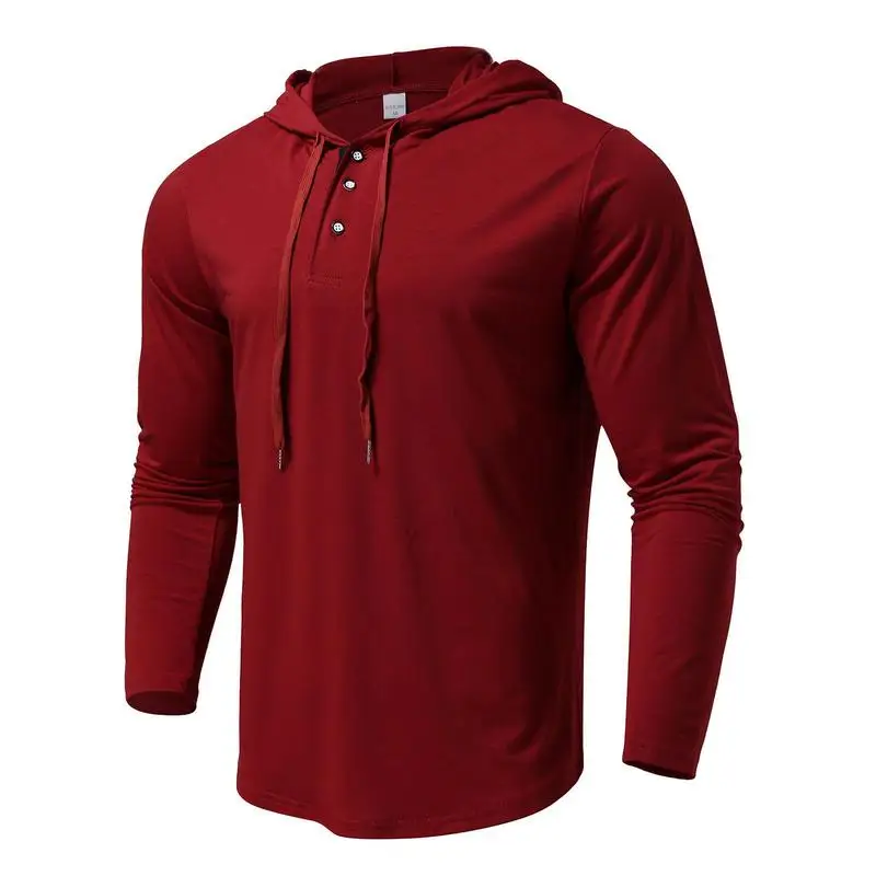 

Mens Hooded Shirt Long Sleeve Sports Hoodie Shirts Lightweight Sports Hoodie Shirts With Button Neck And Front Placket