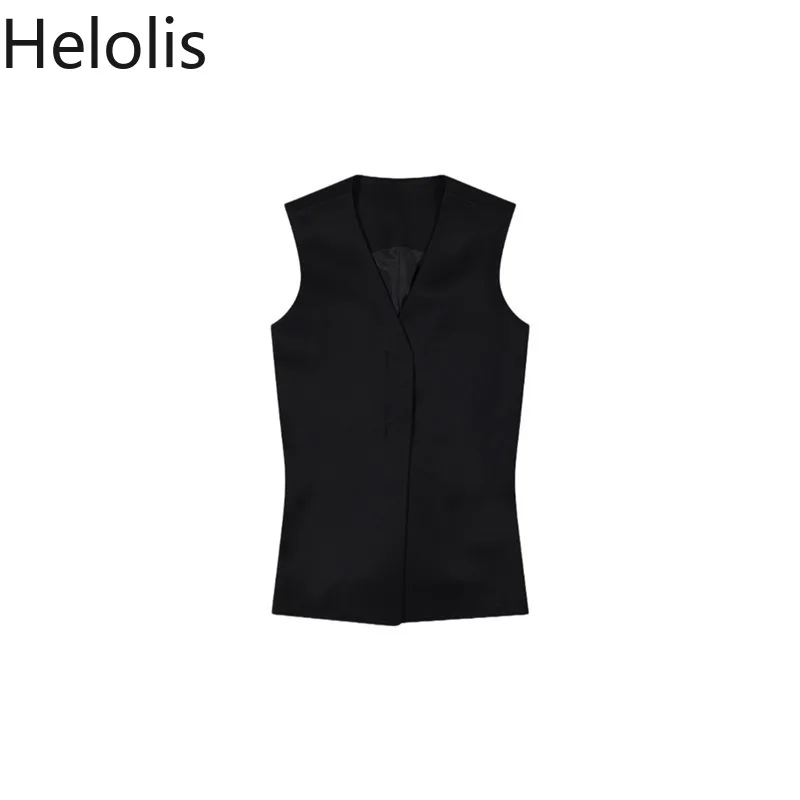 Hellolis 2025 primavera e verão novo c preto sem mangas com decote em v colete de cintura para mulher