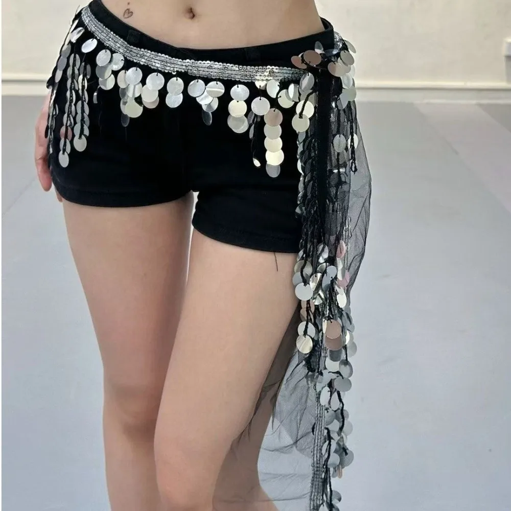 Creative Belly Dance Belt Long Tassel Glitter Sequins Belly Dance Hip Scarf Classic Wrap Skirt Sequin Waist Chain Girls