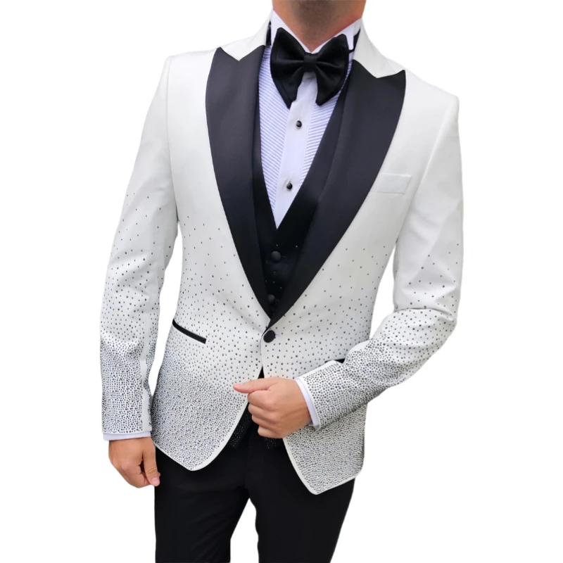 

Роскошные мужские костюмы из бисера для джентльменов 2025 Slim Fit, свадебный смокинг жениха, мужской костюм в итальянском стиле, куртка с брюками, жилет