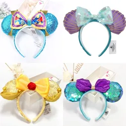 Disney theme park headband decoration Mickey Mouse Mermaid sequins Belle Princess Aladdin headband bow