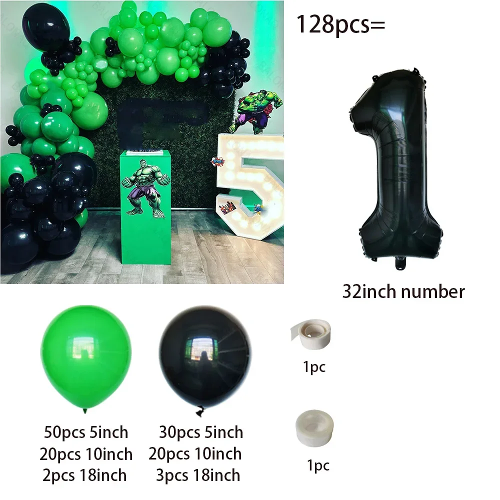 1Set Superhero The Hulk Balloons Birthday Supplies Green Black Birthday Latex Balloons for Boy Kids Baby Shower Decorations