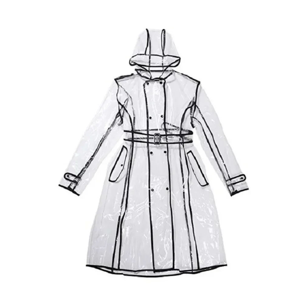 Transparent Plastic Clear Long Raincoats Women Men Waterproof Fashion Hooded Jackets Coats With Belt 2024 New