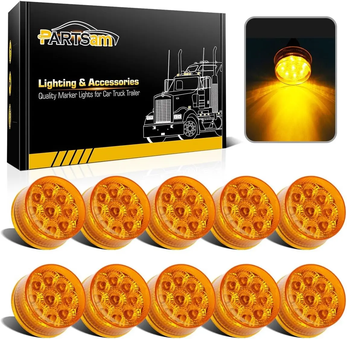 

10Pcs 2 Inch Amber LED Side Marker Turn Signal Lights, Waterproof 12V for Trailer Truck