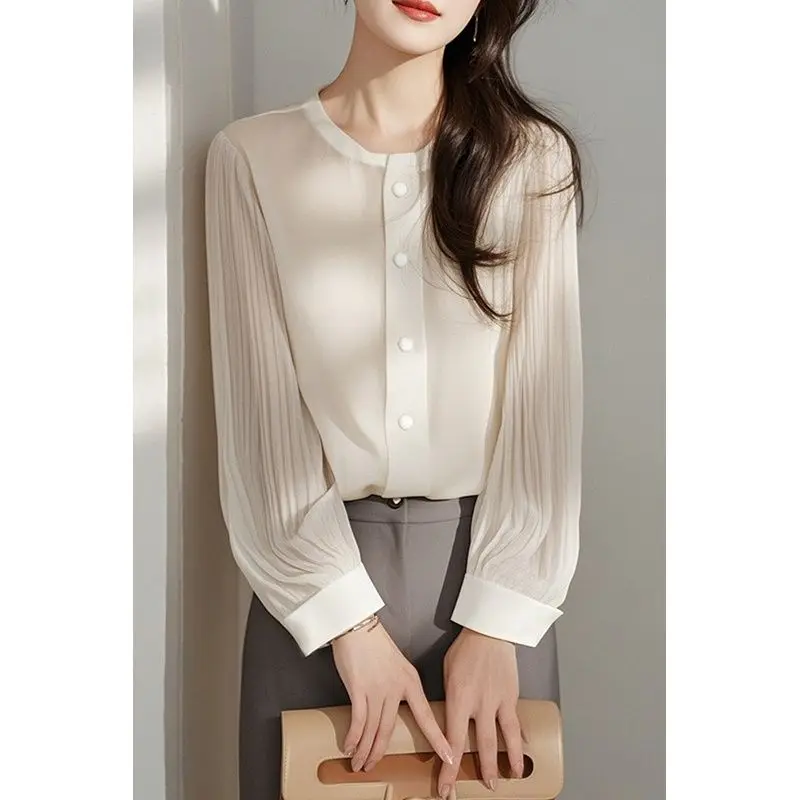 

Легко знакомая французская профессиональная белая шифоновая рубашка с длинными рукавами для женщин, осенняя новинка темперамента