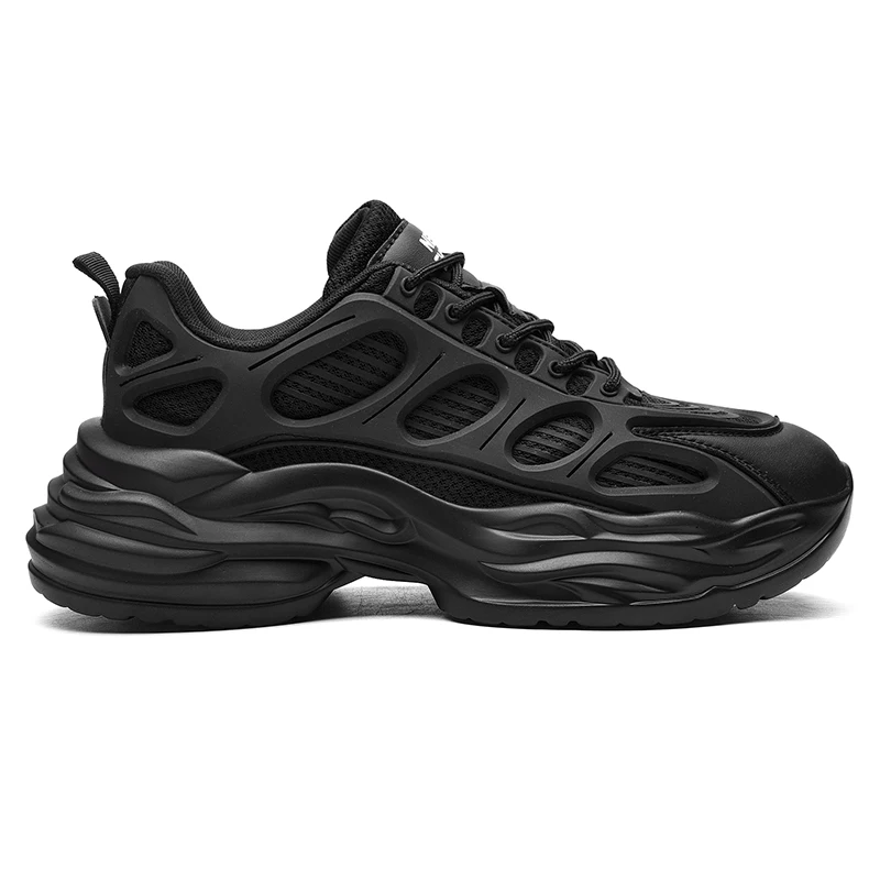 Lovers Shoes Clunky Sneaker Hollowed Out Retro Sneakers, Solid Color Thick Bottoming Sports Lace-up Running Shoes