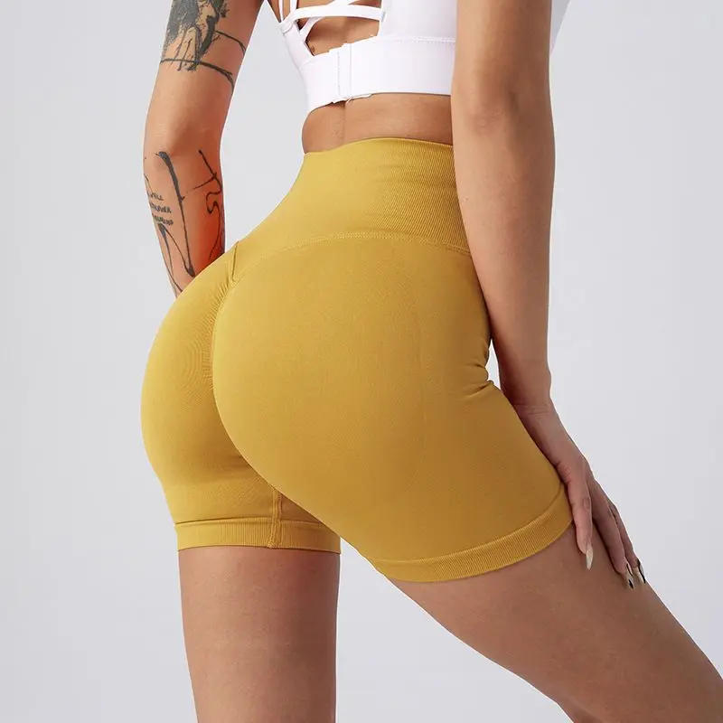 Minimalistische Woon-Werkverkeer Zomer Hoge Taille Heup Lifting Fitness Broek Dames Gesplitst Effen Kleur Sport Elastische Strakke Yoga Shorts