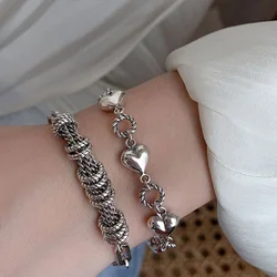 925 Sterling Silver Bracelets for Women Men String Accessories Trend Vintage Simple Heart Pendant Party Jewelry Gift