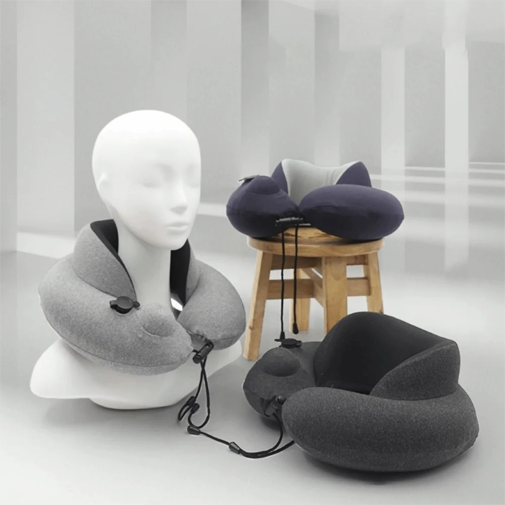 

Ergonomic Press Type Inflatable Neck Pillow Breathable PVC U-shaped Travel Pillow Elevated Neck Brace Cervical Support Pillow