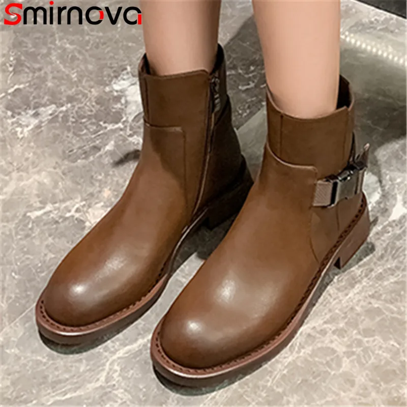 

Smirnova 2022 New Arrive Square Med Heels Dress Shoes Genuine Leather Ankle Boots Hot Sale Winter Women Boots