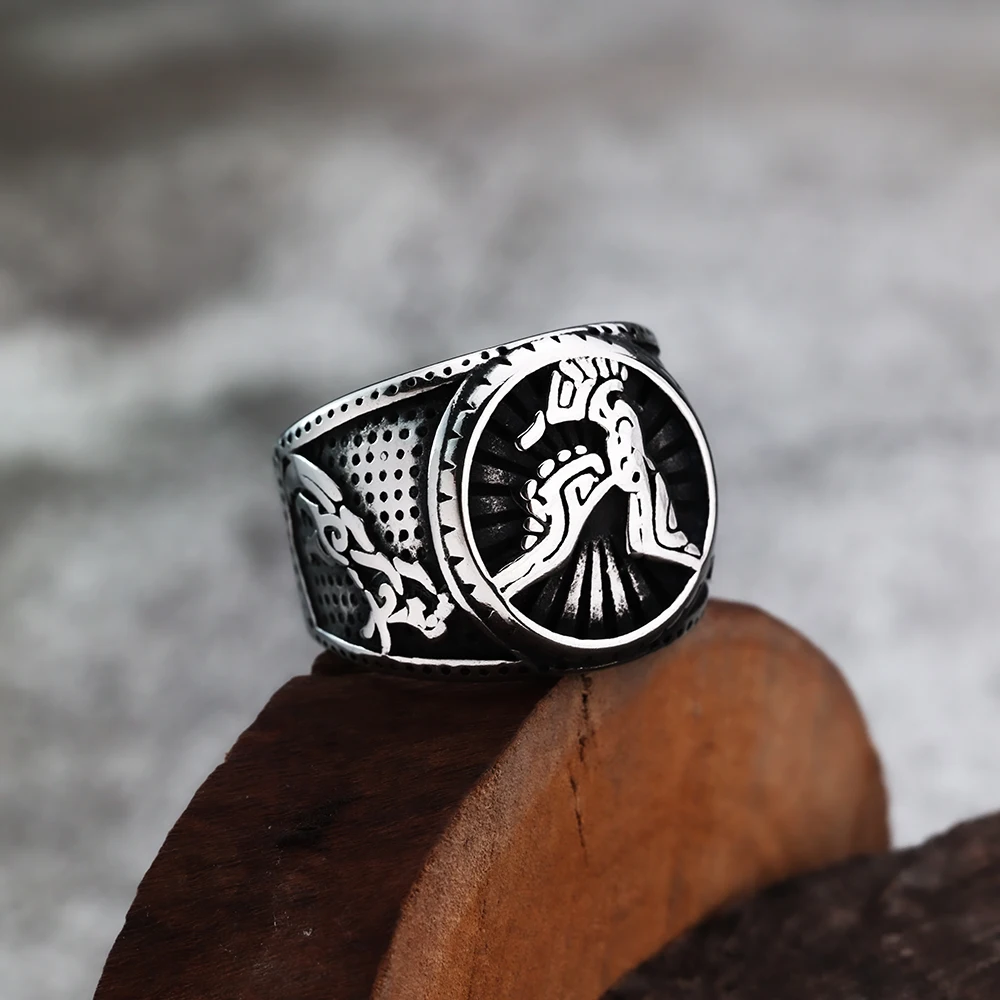 European and American Style Fashion Personality Crow Celtic Wolf Fashion Men's Ring Viking Jewelry