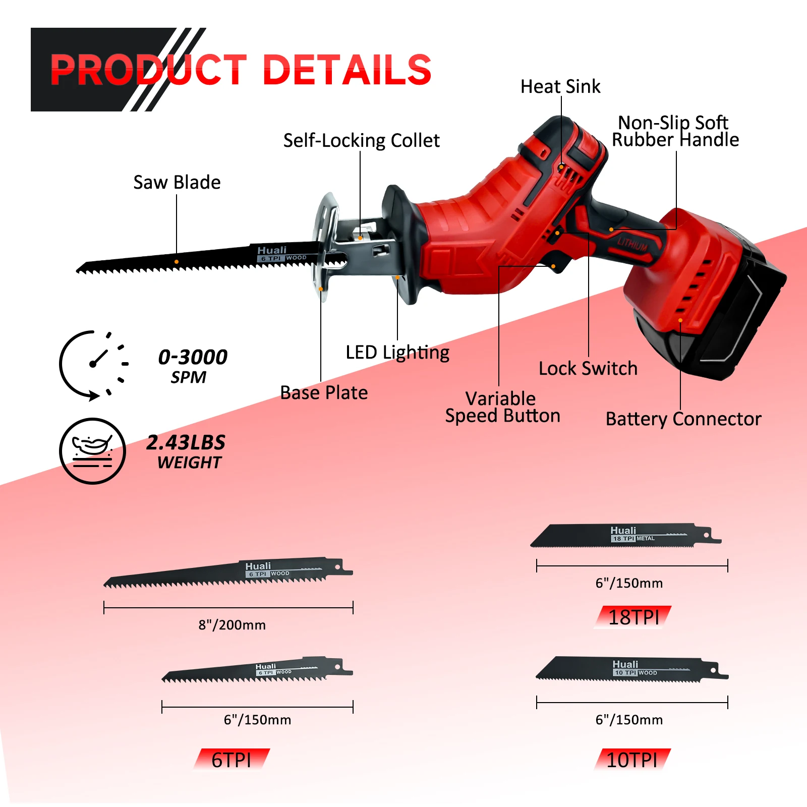 Electric Reciprocating Saw for Milwaukee 18V Battery Cutting Saber Saw Wood Metal Pipe Cutting Cordless Power Tool (No Battery)