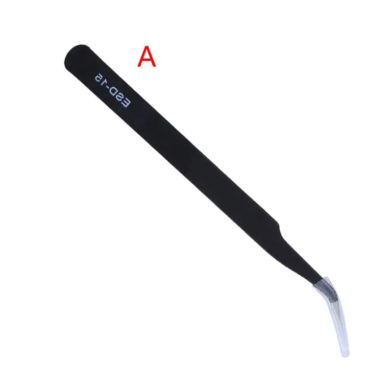 Black Handicraft Carbon Steel Tweezers High Tweezers Anti-Static Tweezers for Lab Jewelry Detailed Work ESD-14