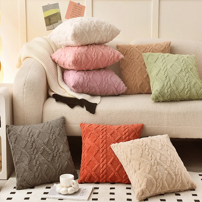 

Modern Simple Style Plush Pillowcase Home Living Room Sofa Bedroom Bedside Cushion Cover Soft Skin-friendly Square Pillowcase