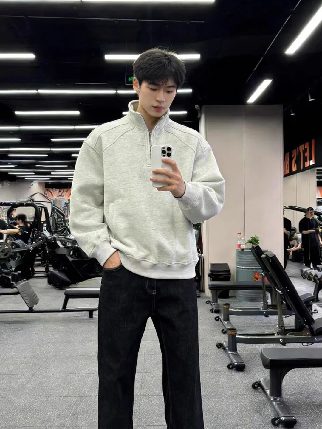 

American Sle f Zipper Hoodie Men's Spring Heavyweight Long Sve T-irt White ey Base Layer Top Hard And Stiff