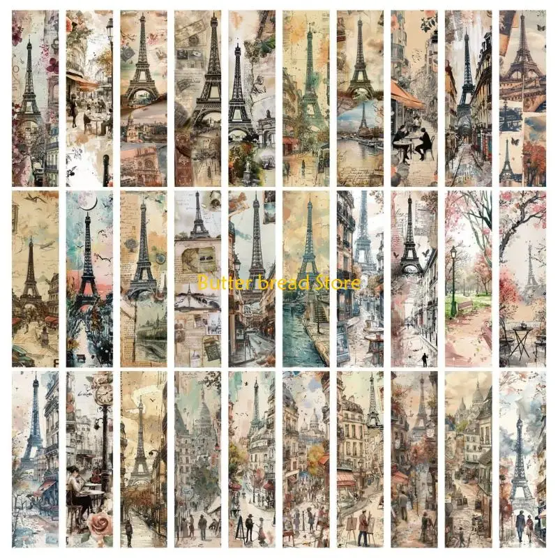 

W89C 30pcs Vintages Styles Paris Bookmarks Standard Size For Students Readers And Journaling Enthusiasts Waterproof Finish